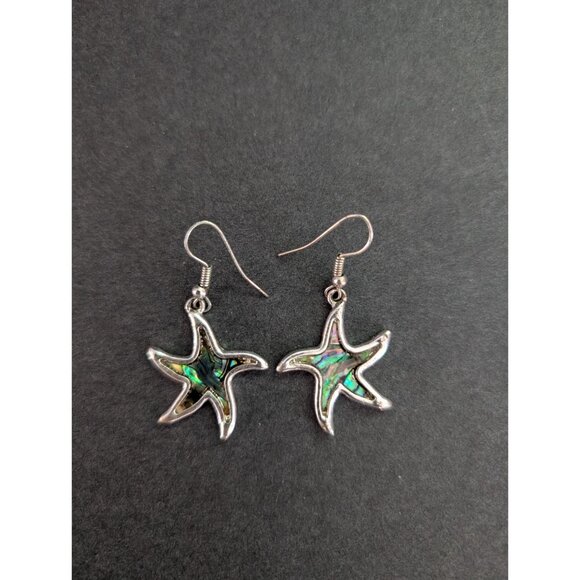 Starfish Drop Earrings With Abalone Inlay On Silver-Tone Hooks - Picture 1 of 4